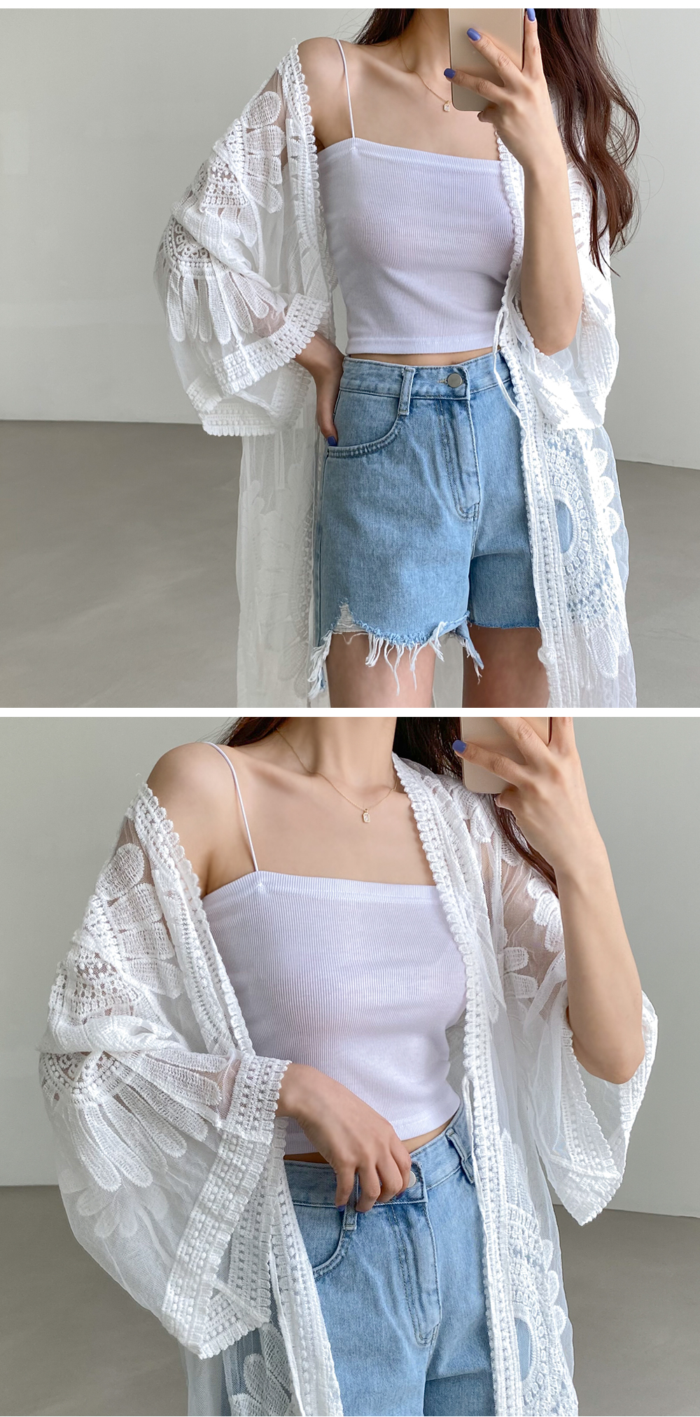 シースルーレース刺繍ロングカーディガン | レディース