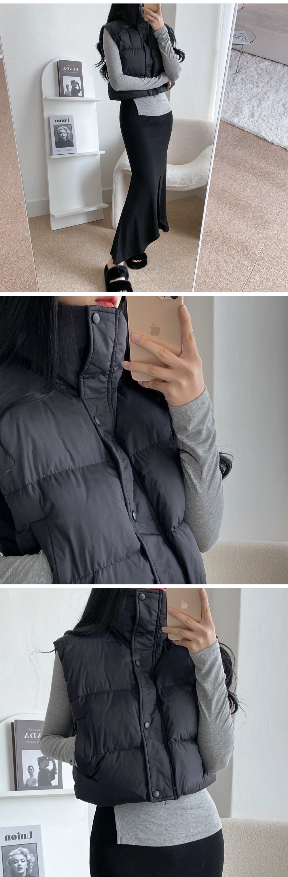 [낮12시전구매시당일출고] 모아프크롭패딩조끼(3c) 하이넥패딩조끼 숏패딩조끼 패딩베스트 웰론패딩조끼 집업 유광패딩조끼 상세 이미지 9