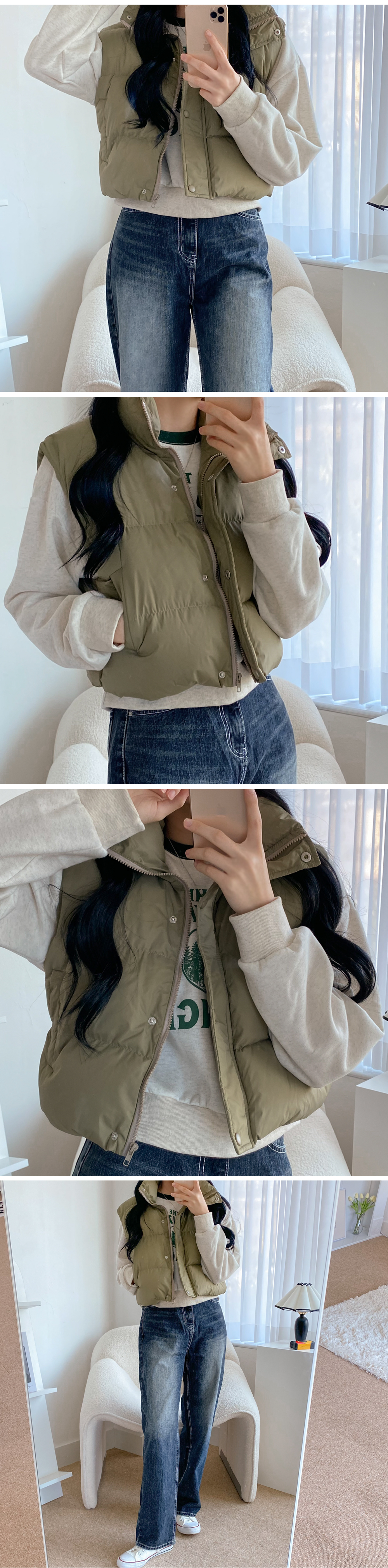 [낮12시전구매시당일출고] 모아프크롭패딩조끼(3c) 하이넥패딩조끼 숏패딩조끼 패딩베스트 웰론패딩조끼 집업 유광패딩조끼 상세 이미지 5
