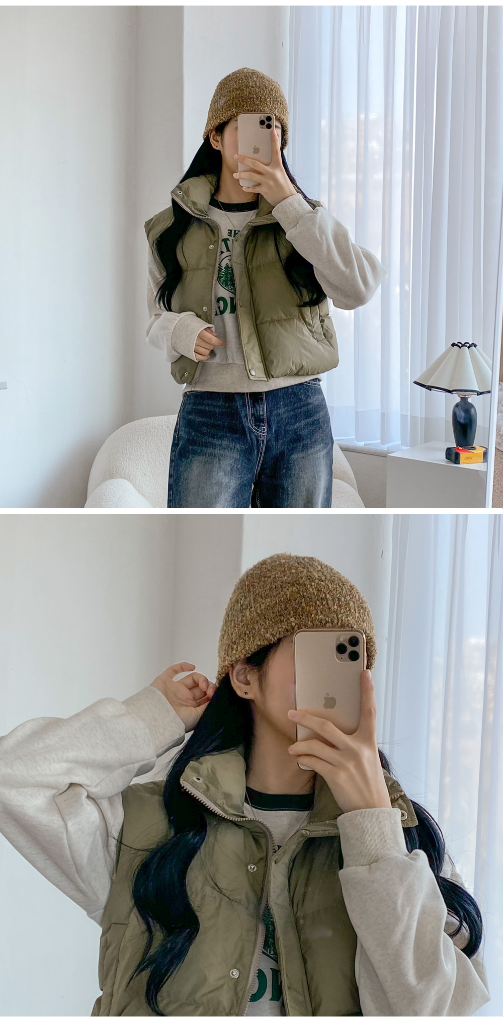 [낮12시전구매시당일출고] 모아프크롭패딩조끼(3c) 하이넥패딩조끼 숏패딩조끼 패딩베스트 웰론패딩조끼 집업 유광패딩조끼 상세 이미지 6