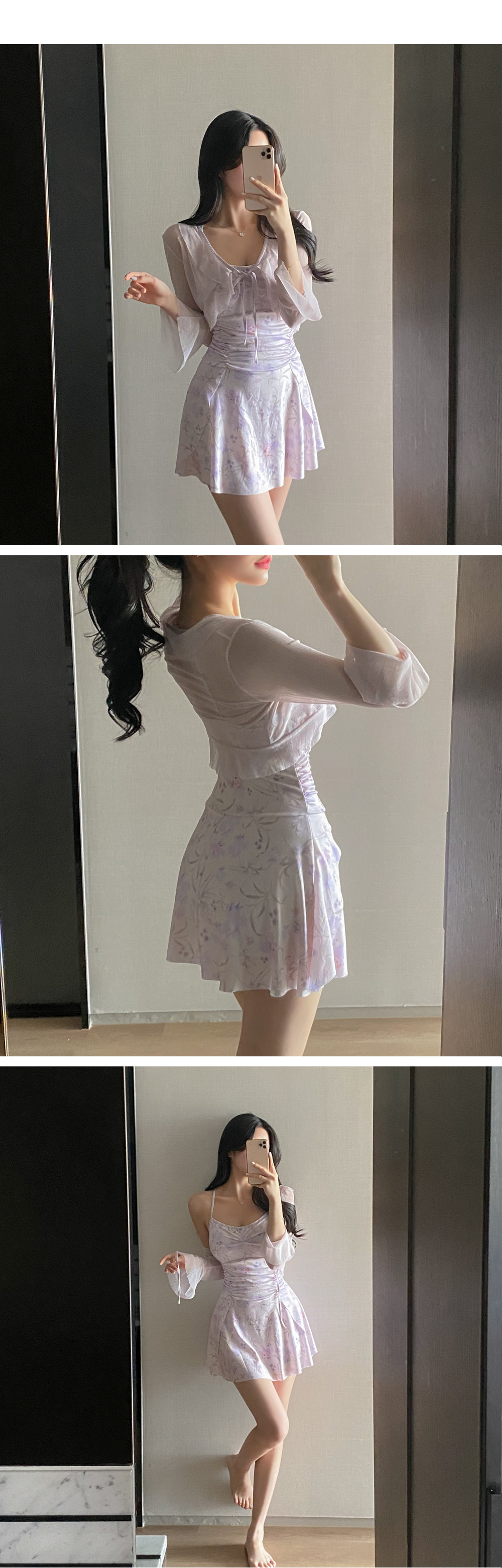 [썸머기획/당일출고] 제비꽃원피스수영복가디건SET(1c) 플라워수영복 셔링모노키니 플레어 쉬폰볼레로세트수영복 래쉬가드 비키니 비치룩 호캉스 여리핏 상세 이미지 5