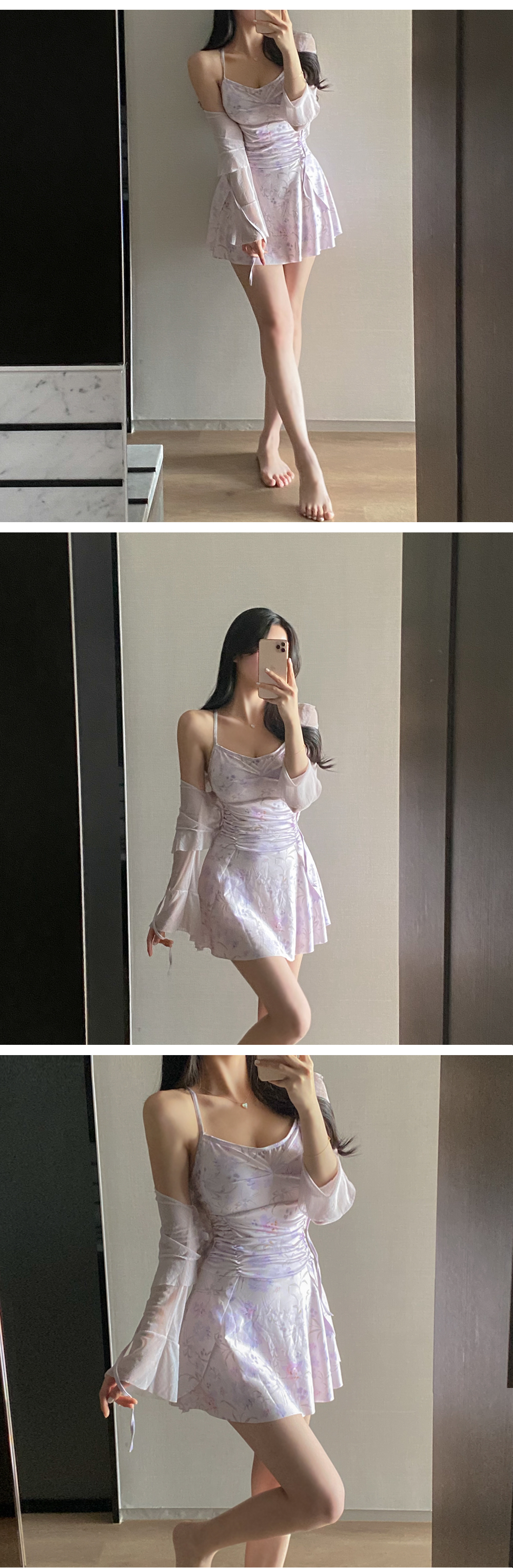[썸머기획/당일출고] 제비꽃원피스수영복가디건SET(1c) 플라워수영복 셔링모노키니 플레어 쉬폰볼레로세트수영복 래쉬가드 비키니 비치룩 호캉스 여리핏 상세 이미지 6