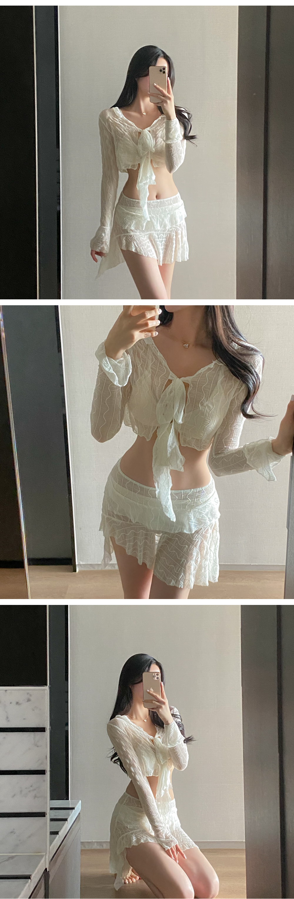 [썸머기획/당일출고] 라돌체프릴4피스비키니SET(3c) 커버업수영복 리본 언발란스 가디건 볼레로 시스루 레이스 인생샷 호캉스 상세 이미지 4