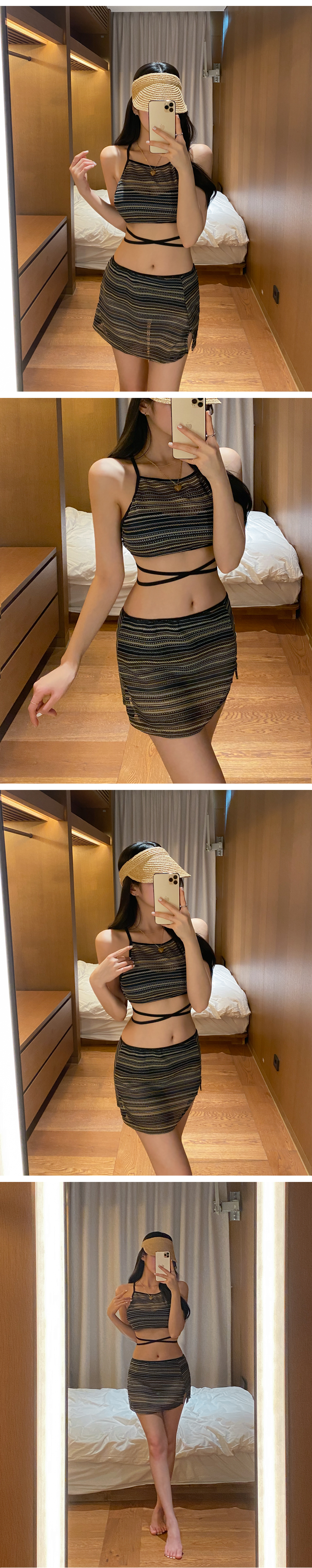 [썸머기획/당일출고] 랑카위스트라이프비키니(1c) 에스닉 수영복 시스루 망사 매쉬 홀터 크롭 트임 커버업 모노키니 래쉬가드 상세 이미지 6