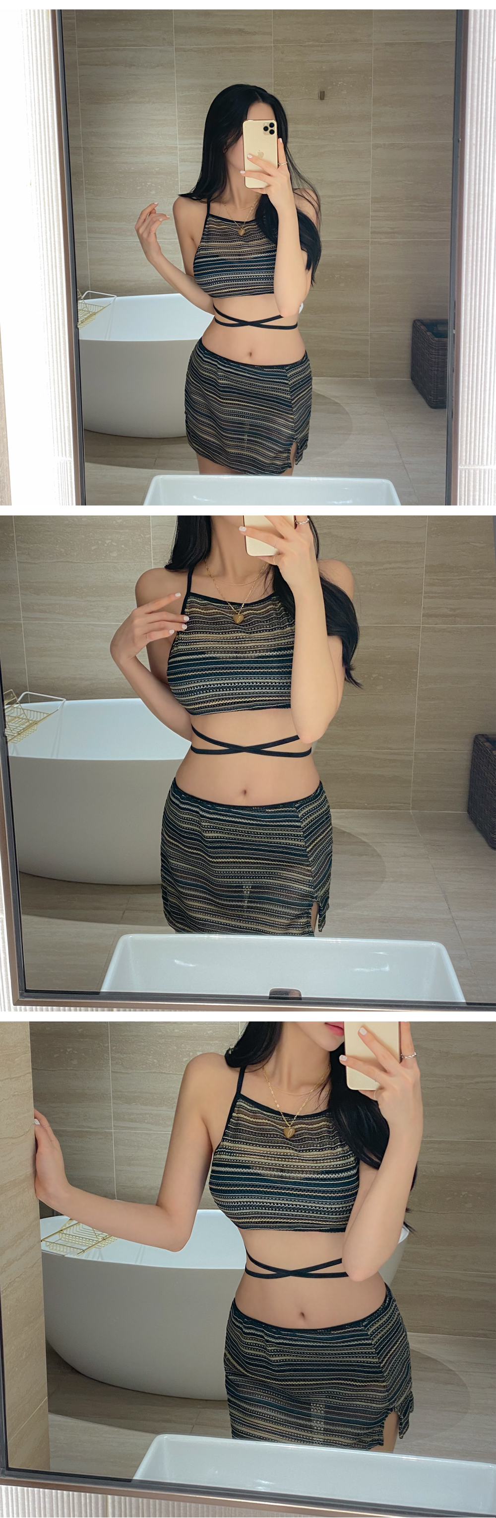 [썸머기획/당일출고] 랑카위스트라이프비키니(1c) 에스닉 수영복 시스루 망사 매쉬 홀터 크롭 트임 커버업 모노키니 래쉬가드 상세 이미지 7