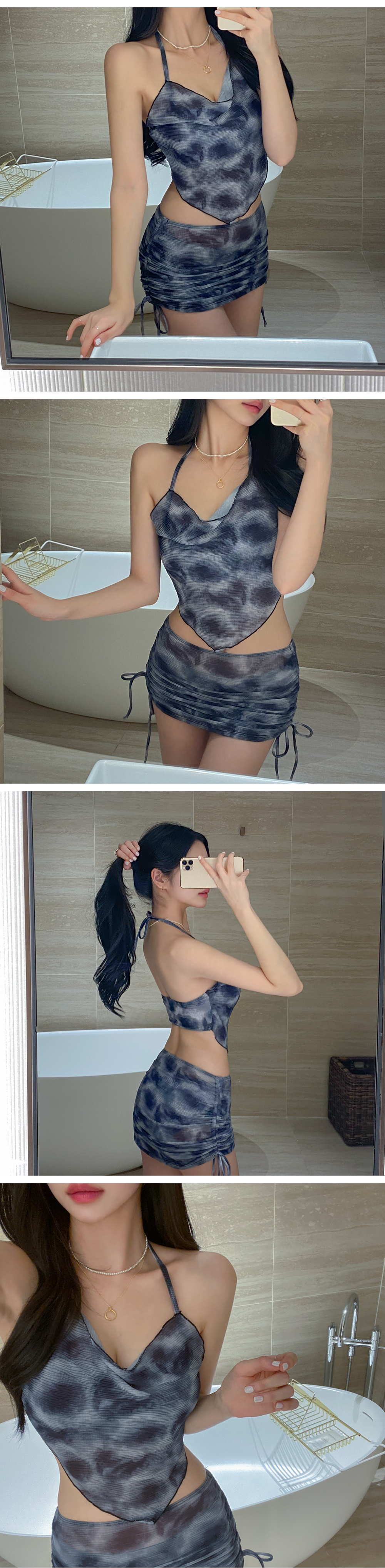 [썸머기획/당일출고] 마블링나염비키니SET(3c) 드레이스비키니 커버업스커트세트 시스루 타이다이 홀터 수영복 래쉬가드 상세 이미지 4