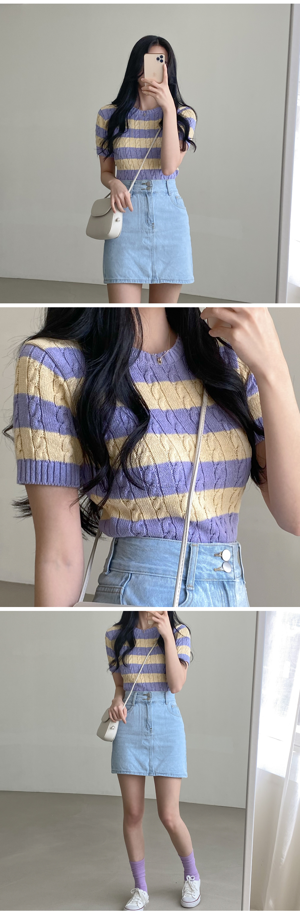 2ボタンライトブルーデニムミニスカート | レディースファッション通販