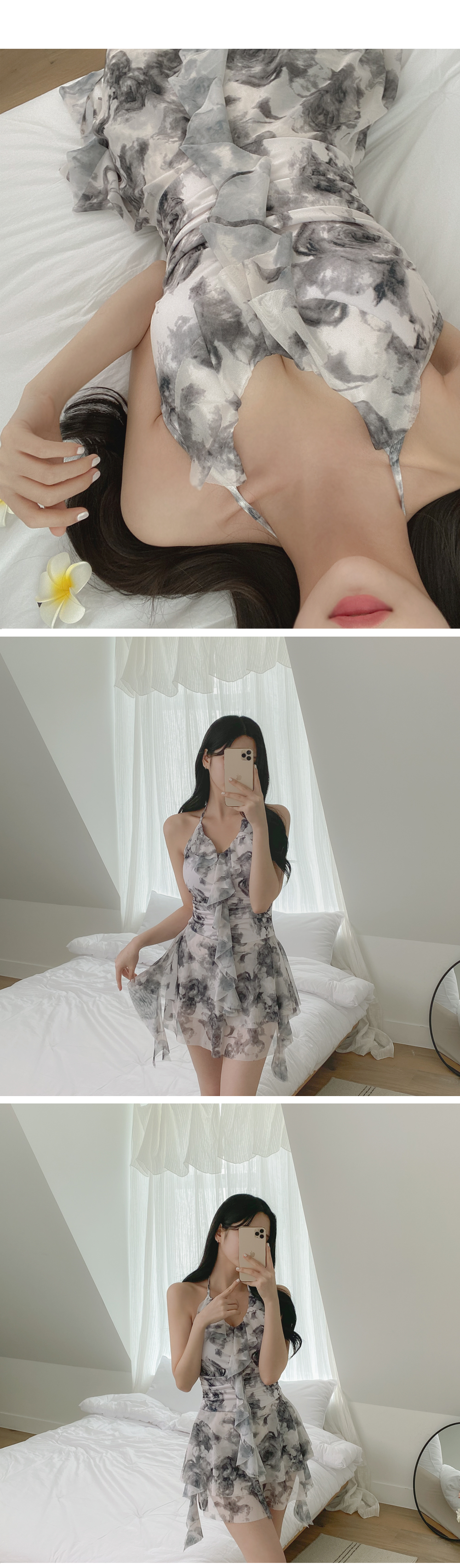 [썸머기획/당일출고] 러플블랙장미원피스수영복(1c) 드로잉수영복 언발란스수영복 모노키니 홀터 매쉬 플레어 플라워 호캉스 허니문 상세 이미지 5